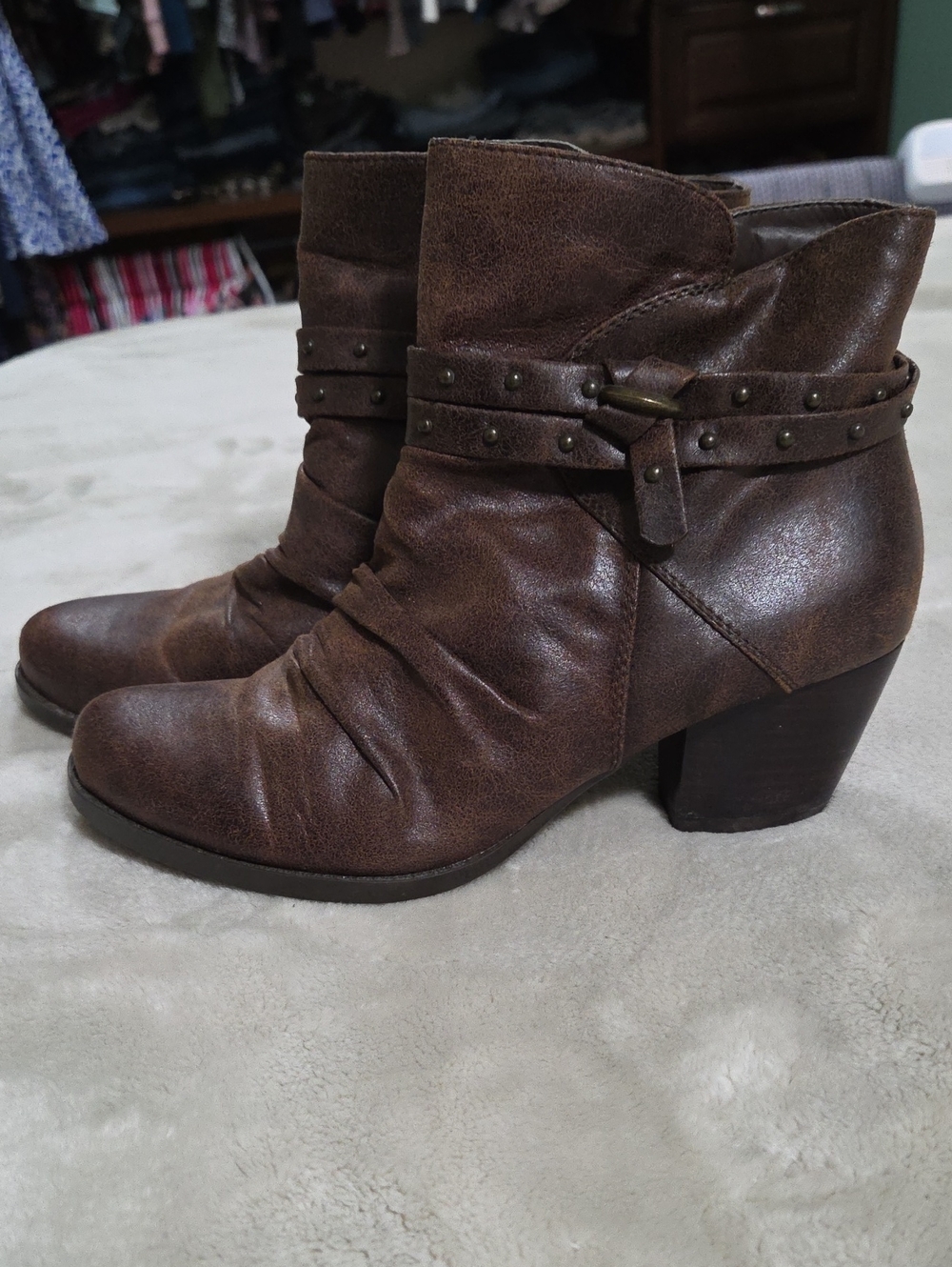 BareTraps Brown Studded Leatherette Ankle Boots